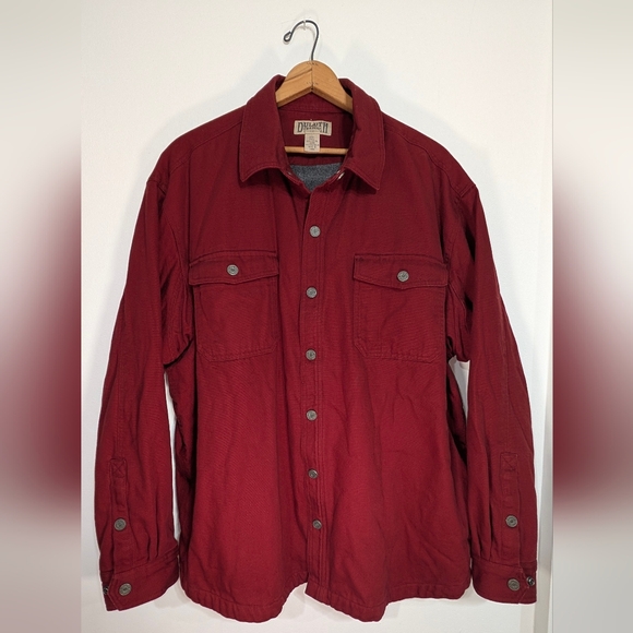Duluth Red Canvas Fleece Lined Button-Up Shirt Jacket, Chest Pockets, Men's 2XL - Picture 1 of 14